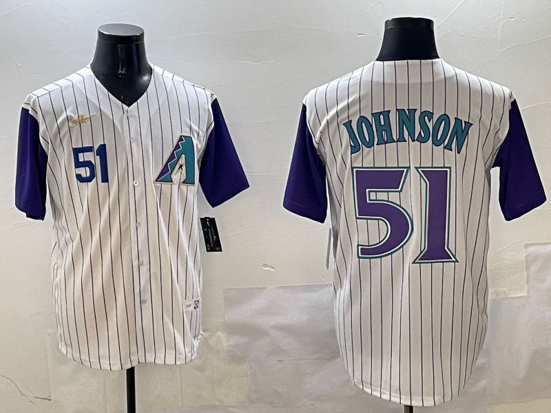 Men Arizona Diamondback #51 Johnson White Stripe Throwback Game 2025 Nike MLB Jersey style 2->arizona diamondback->MLB Jersey